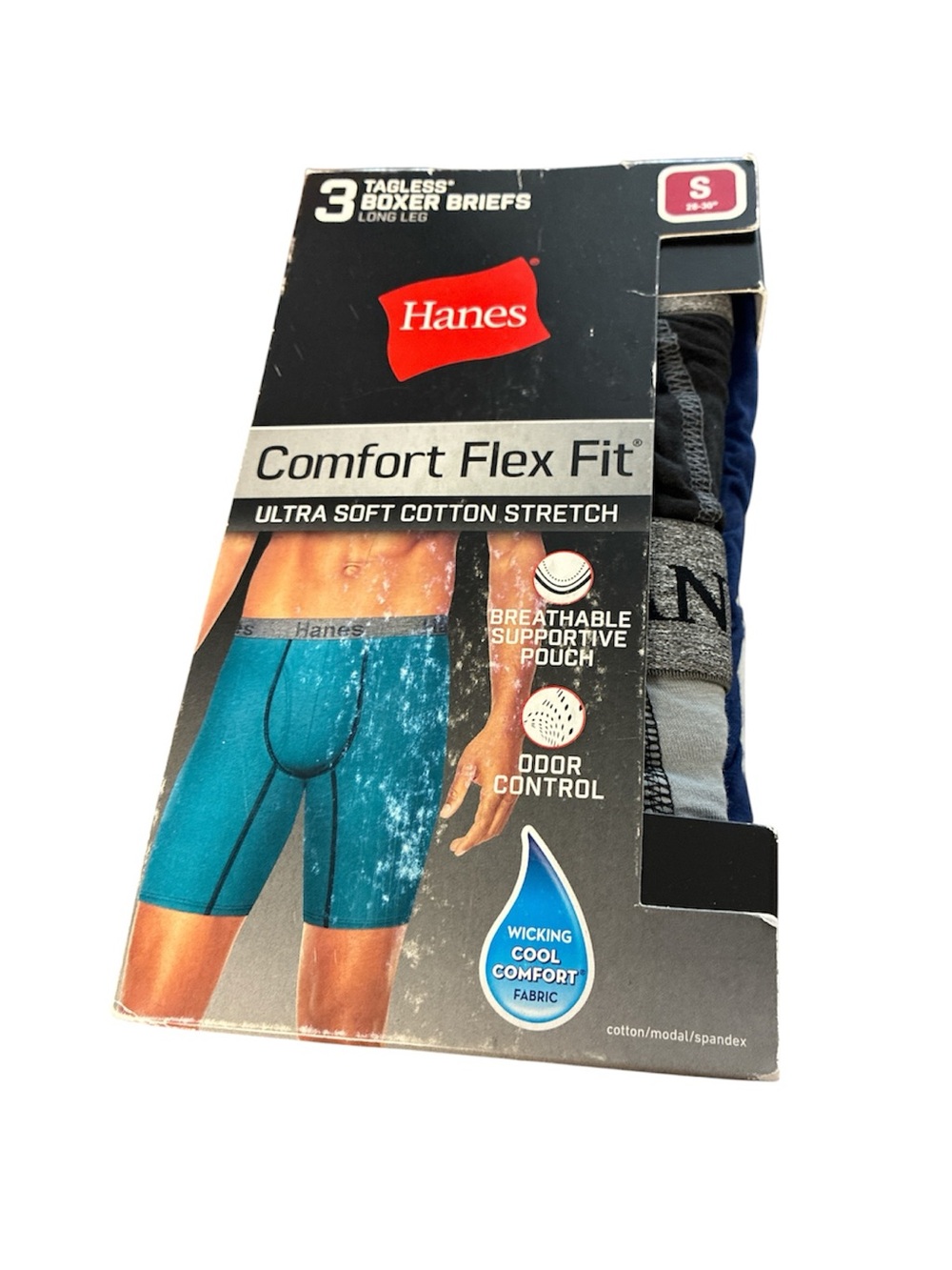 Hanes Comfort Flex Fit Long Leg Boxer Briefs 3-Pack Size S Cotton Stretch